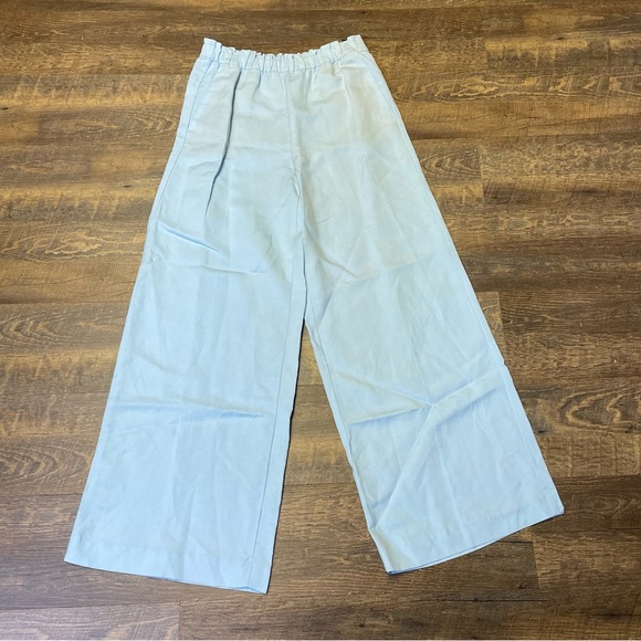 Ann Taylor Pants - NEW Ann Taylor Pant Womens Medium Blue Linen High Elastic Waist Wide Leg Palazzo